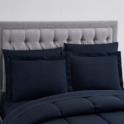 Sweet Home Collection 2 Pillowcases & 2 Shams & Bed Skirt All Season Warmth, Fine Double Brushed Microfiber/100% Fiber Fill, Dobby Navy, King