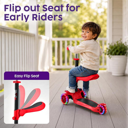 Hurtle 6 Wheeled Scooter for Kids - Stand & Cruise Child/Toddlers Toy Folding Kick Scooters w/Adjustable Height, Anti-Slip Deck, Flashing Wheel Lights, for Boys/Girls 2-12 Year Old - Hurtle