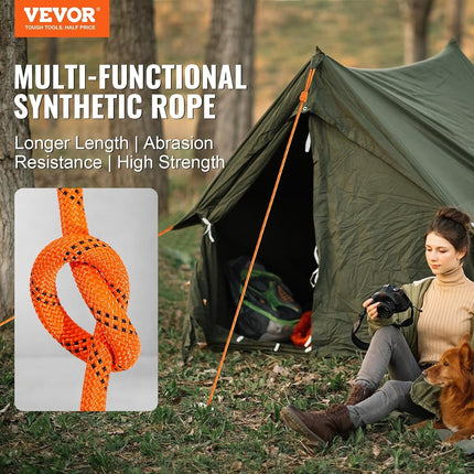 VEVOR Double Braided Polyester Rope, 1/2 Inch x 120 Feet 48 Strands 3600 kg Breaking Strength Outdoor Climbing Rope Tree Care Rope for Rock Hiking, Camping, Swing, Rappelling, Rescue