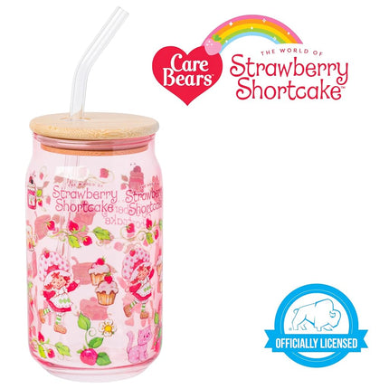 Silver Buffalo Strawberry Shortcake Glass Tumbler with Bamboo Lid, 16oz