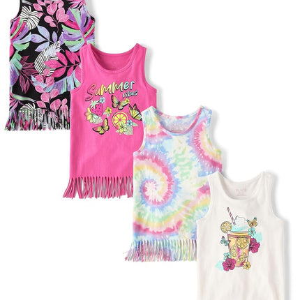 The Children's Place Girls' Graphic Fringe Tank Tops, Sugarcandy 4-Pack, X-Large