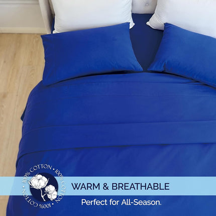 Elegant Comfort Soft 4-Piece 100% Turkish Cotton Flannel Sheet Set - Premium Quality, Deep Pocket Fitted Sheet, Ultra Soft, Cozy Warm and Anti-Pill Flannel Sheets - Cali King, Royal Blue
