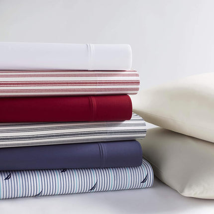 Nautica - Twin XL Sheets, Cotton Percale Bedding Set, Casual Home Decor, Dorm Room Essentials (Coleridge Stripe Charcoal, Twin XL)