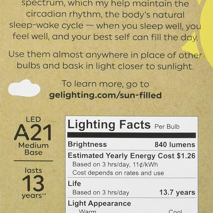 GE Sun Filled LED Light Bulb, 60 Watt, Soft White, A21 (1 Pack)