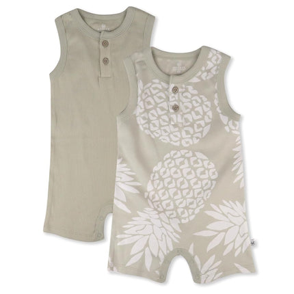 HonestBaby Multipack Short Romper Sets and Dresses 100% Organic Cotton for Infant Baby, Toddler, Pineapple Leaf Khaki, 0-3 Months