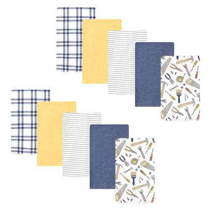 Hudson Baby Paños de tela de algodón de franela unisex para bebé, paquete de 10 unidades, diseño de obras de construcción, talla única