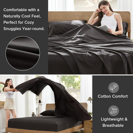 Comfort Spaces 100% Cotton Percale Sheets Twin Sheet Set 3 Pcs, Black