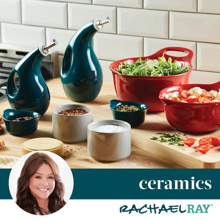 Rachael Ray Serveware Ceramics EVOO and Ramekin Dipper Set, 4 Piece, Red