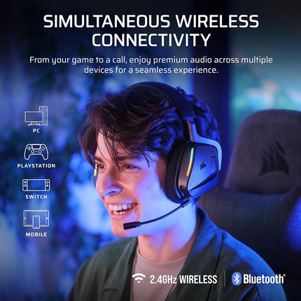 Corsair Void V2 MAX Wireless Bluetooth Gaming Headset - 2.4GHz, Dolby Atmos, Sonarworks SoundID, Up to 70 Hours Battery, Quick Charge, Clear Microphone - PC, PS5, PS4, Switch, Mobile - Carbon