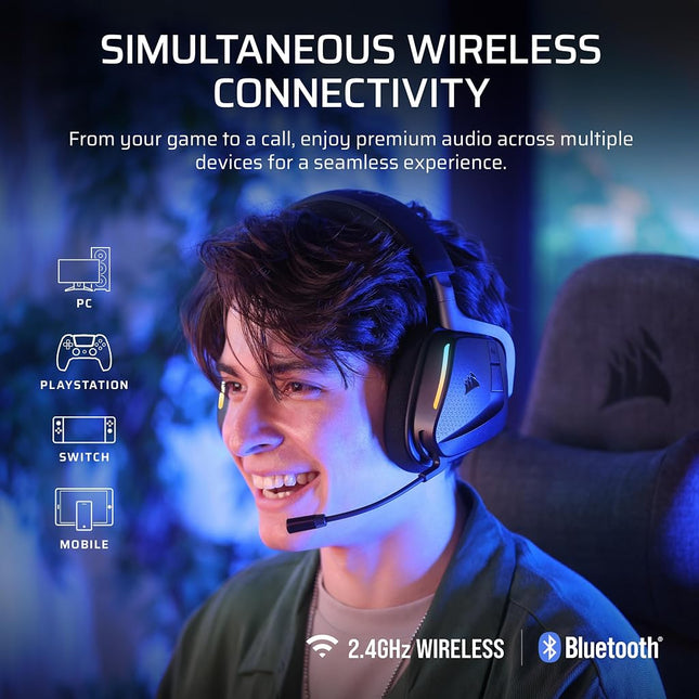 Corsair Void V2 MAX Wireless Bluetooth Gaming Headset - 2.4GHz, Dolby Atmos, Sonarworks SoundID, Up to 70 Hours Battery, Quick Charge, Clear Microphone - PC, PS5, PS4, Switch, Mobile - Carbon