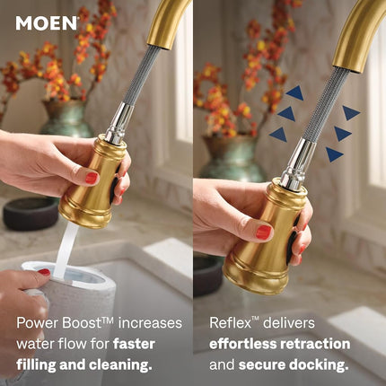 Moen S73004ORB Weymouth Shepherd's Hook Pulldown Kitchen Faucet Featuring Metal Wand with Power Boost, Oil Rubbed Bronze
