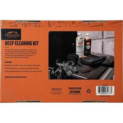 Traeger Grills Deep Cleaning Kit - Outdoor Cleaner Spray (474g), Foaming Degreaser (474g), Scraper & Grill Pad, Microfibre Towels, Nitrile Gloves - Tools