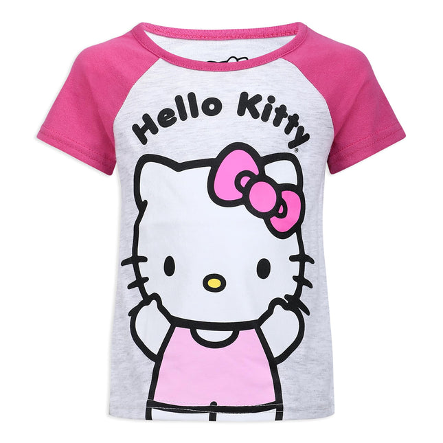Conjunto de camiseta y pantalón corto de Hello Kitty para bebés, niñas pequeñas y niñas mayores - Rosa, Rosa, Talla 7