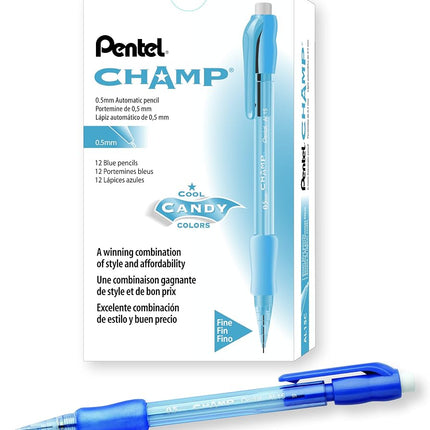 Pentel Champ Pencil, Automatic Pencil, 0.5mm Lead Size, Blue Barrel, Box of 12 (AL15C)