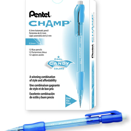 Lápiz Pentel Champ, Portaminas, Mina de 0.5 mm, Barril Azul, Caja de 12 (AL15C)