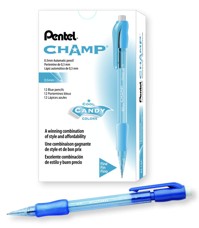 Crayon Pentel Champ, Porte-mine, Mine 0,5 mm, Corps bleu, Boîte de 12 (AL15C)