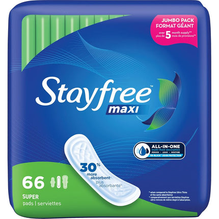 Stayfree Maxi Pads for Women, Super - 66 Count