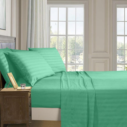 Elegant Comfort Softest and Coziest 6-Piece Sheet Set - 1500 Premium Hotel Quality Microfiber - Deep Pocket, Wrinkle Resistant 6-Piece Damask Stripe Bed Sheet Set, California King, Paradise Teal
