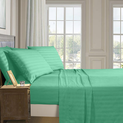 Elegant Comfort Softest and Coziest 6-Piece Sheet Set - 1500 Premium Hotel Quality Microfiber - Deep Pocket, Wrinkle Resistant 6-Piece Damask Stripe Bed Sheet Set, Queen, Paradise Teal