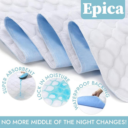 Epica Premium Ultra Plus Waterproof Sheet Protector Bed Pad, Under-pad, Quilted, Waterproof, and Washable, 34" x 52" for Children or Adults with Incontinence (1-Pack)
