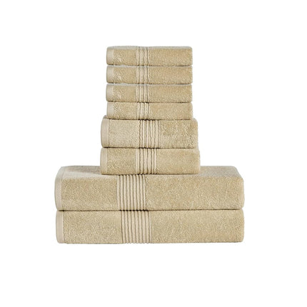 Serviettes de Bain Lot de 8 Serviettes – 100 % Coton Peigné – Bain + Mains + Gants de Toilette – Serviettes Douces et Absorbantes Certifiées Oeko-TEX avec Bords Doubles Cousus Durables pour Salle de Bain ou Spa d'Invités, Beige