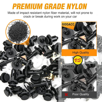 GOOACC 795 pièces Clips de fixation pour voiture et assortiment de fixations automobiles 23 tailles les plus populaires Rivets de pare-chocs en nylon Kit de goupilles à vis en métal avec 10 attaches de câble et dissolvant pour Toyota GM Ford Honda Chevy