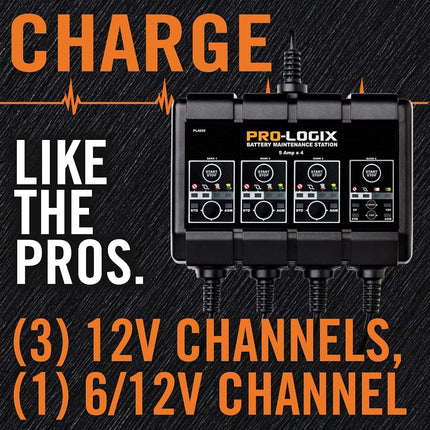 Clore Automotive PL4050, Pro-Logix 4 voies, chargeur intelligent entièrement automatique de 20 A (5 A par voie), chargeur de batterie 6 V et 12 V, mainteneur de batterie et désulfateur de batterie avec compensation de température