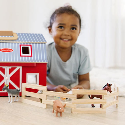 Melissa & Doug Fold and Go Wooden Barn With 7 Animal Play Figures Farm Animals Barn Toy, Portable Toys, Farm Toys For Kids And Toddlers Ages 3+