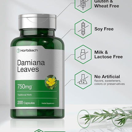 Horbäach Damiana Leaf Extract | 200 Capsules | Herbal Supplement