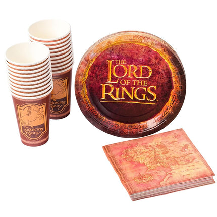 Silver Buffalo Lord of The Rings Map Pony Paper Plates Cups Napkins Party Pack Set, 60 Piece