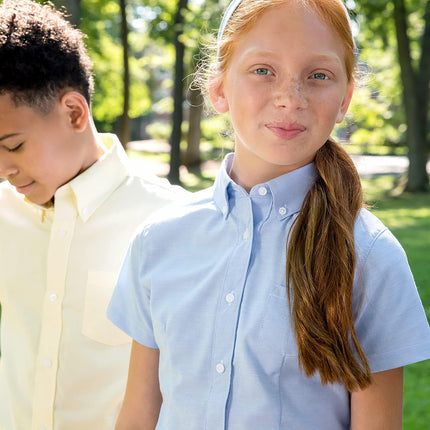 French Toast Chemise Oxford Fille ajustée à Manches Courtes Infroissable, Bleu Clair, 12 ans