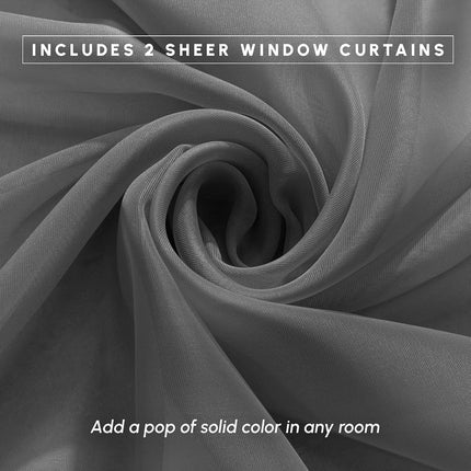 Elegant Comfort 2-Piece Sheer Panel with 2inch Rod Pocket - Window Curtains 40-inch Width X 84-inch Length, Silver