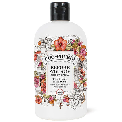Recharge de vaporisateur de toilettes avant utilisation Poo-Pourri, Hibiscus Tropical, 473 ml, Jusqu'à 800 utilisations, Désodorisant de salle de bain avec huiles essentielles pour la maison ou le travail, Parfum Hibiscus, Abricot et Agrumes