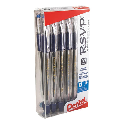 Pentel RSVP Ball Point Pen, Medium Line, 12-Blue Ink Pens (BK91PC12C) by Pentel
