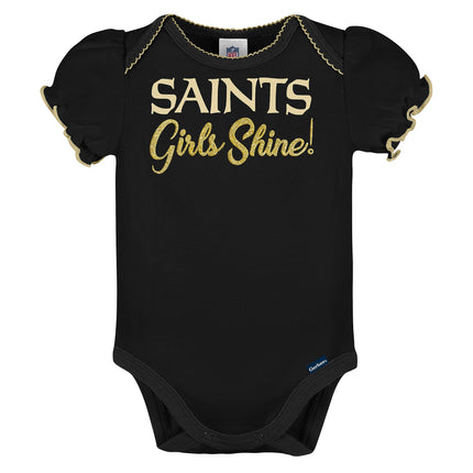 NFL Gerber Baby Girl's Standard 3 Pack Short Sleeve Onesie Bodysuit, Team Color, 0-3 Months