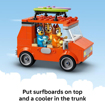 LEGO Bluey: Bluey's Beach & Family Car Trip Toy with 3 Minifigures incl. Bingo & Chilli, plus 2 Surfboards, a Sand Castle & Fun Accessories - Birthday Gift for 4+ Year Old Girls & Boys - 11202