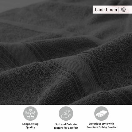 LANE LINEN 100% Cotton Bath Towels 4 Pack (30"x60") - Zero Twist, Mercerized Cotton Large Towel Set for Bathroom - Quick Dry, Soft & Absorbent Large Bath Towel Set - Oeko Tex Certified - Black Towels