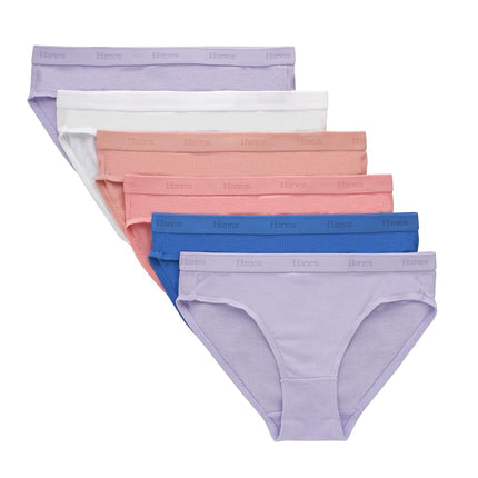 Hanes Ultimate Girls' Supersoft Bikini Briefs & Hipsters, Bikini - Purple/White/Peach 6-Pack, 12