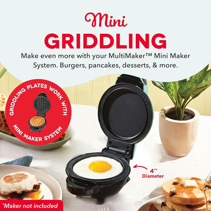 DASH Multimaker Mini System Two 4” Nonstick Removable Waffle Plates (Griddle) - 2Pc Griddle Plate Pack Compatible with Dash MultiMaker Mini System, Nonstick Surface