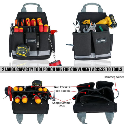 MELOTOUGH Electrician Tool Belt with Suspenders Braces Tool Bag Suspenders Tool Belt Combo Construction Tool Pouch Heavy Duty Suspension Rig for Electrician, Roofing,Contractor,Carpenter,Black-Y