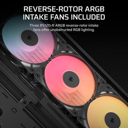 CORSAIR FRAME 4500X RS-R ARGB Panoramic Glass Mid-Tower PC Case – InfiniRail Mounting System, Fits Dual 360mm Radiators, GPU Anti-Sag, 3x RS120R Fans Included – Black