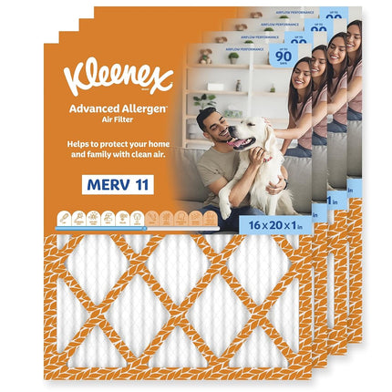 Kleenex Advanced Allergen Air Filter 16x20x1 Inches - 11 MERV RATING (4-Pack)
