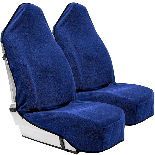 Season Guard Terry Cloth Sweat Towel Seat Cover; Carseat Towel Protector; Great for Gym Workout; Waterproof; Universal Fit for Car SUV Van Truck; EZ fit; Non Slip Grip; Machine Washable; 2pc Blue