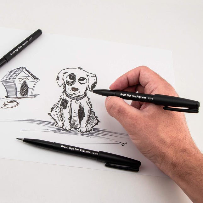 Pentel Arts Sign Pen Brush, Encre Pigmentée Noire, 1 Unité (SESP15BPA)