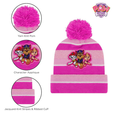 Juego de gorro, bufanda y mitones de invierno Nickelodeon para niñas pequeñas de 2 a 4 años o juego de gorro, bufanda y guantes de La Patrulla Canina Marshall para niños de 4 a 7 años, rosa intenso - Juego de mitones, edades 2-4