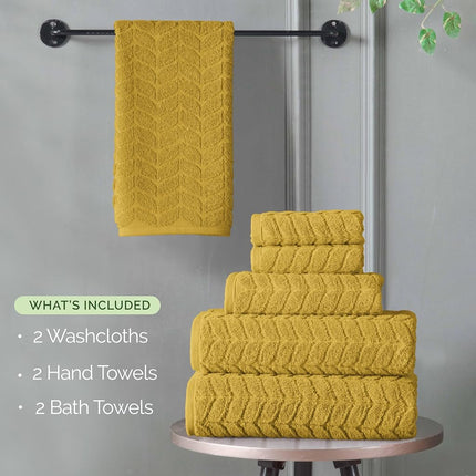 Elegant Comfort Luxury 6-Piece 100% Turkish Cotton Jacquard Braided Textured Premium Hotel Quality Towel Set– Soft and Absorbent, Includes 2 Bath Towels, 2 Hand Towels and 2 Washcloths, Amber Gold