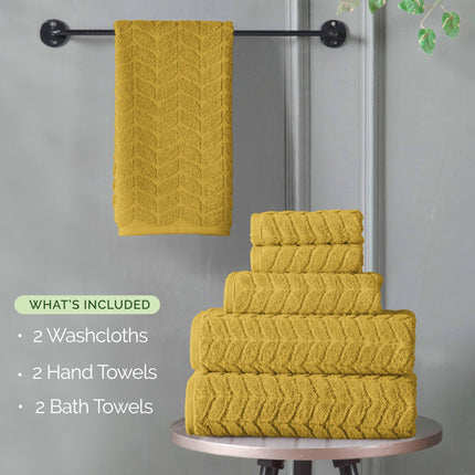 Elegant Comfort Luxury 6-Piece 100% Turkish Cotton Jacquard Braided Textured Premium Hotel Quality Towel Set– Soft and Absorbent, Includes 2 Bath Towels, 2 Hand Towels and 2 Washcloths, Amber Gold