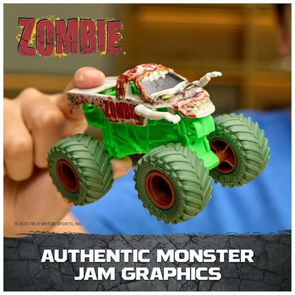 Monster Jam Smash & Bash Zombie - Series 02 1:64 Scale Diecast Monster Truck with Crash Action Resettable Body Real BKT Tires Ages 3+