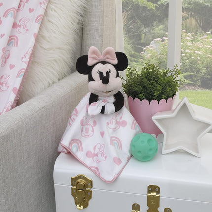 Disney Minnie Mouse White, Pink, and Aqua Rainbow and Heart Lovey Security Blanket