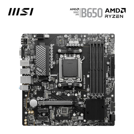 MSI PRO B650M-P Motherboard, Micro-ATX - Supports AMD Ryzen 9000/8000 / 7000 Series Processors, AM5 - DDR5 Memory Boost 6000+MHz/OC, 1 x PCIe 4.0 x16, 2 x M.2 Gen4, 2.5G LAN